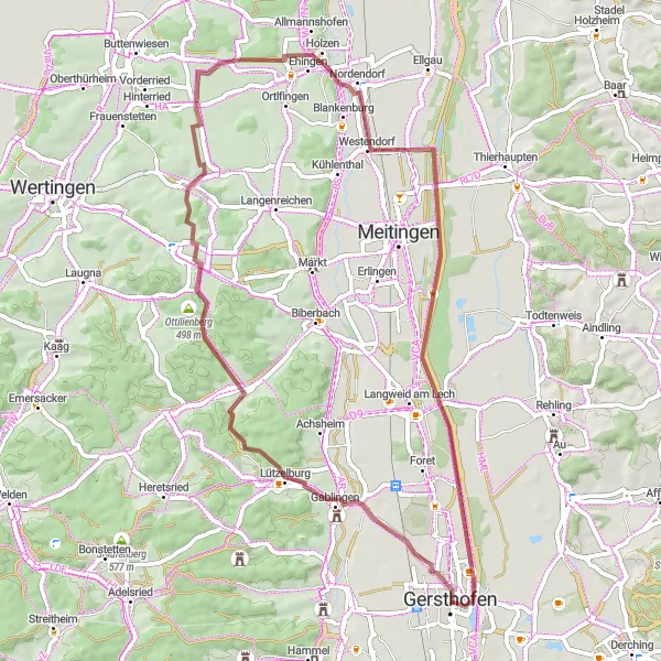 Karten-Miniaturansicht der Radinspiration "Magische Momente auf dem Schuttberg" in Schwaben, Germany. Erstellt vom Tarmacs.app-Routenplaner für Radtouren