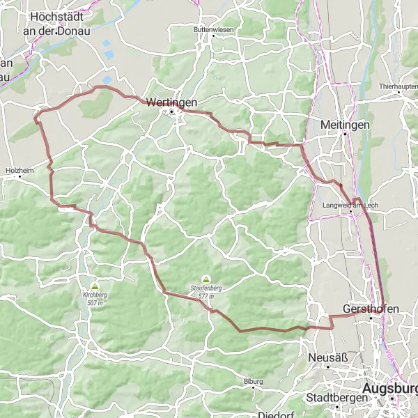 Karten-Miniaturansicht der Radinspiration "Auf den Spuren von Schuttberg" in Schwaben, Germany. Erstellt vom Tarmacs.app-Routenplaner für Radtouren