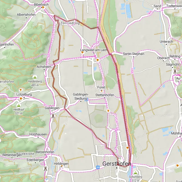 Map miniature of "Eisenbrechtshofen Gravel Ride" cycling inspiration in Schwaben, Germany. Generated by Tarmacs.app cycling route planner