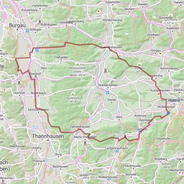 Karten-Miniaturansicht der Radinspiration "Abenteuerliche Gravel-Tour durch Schwaben" in Schwaben, Germany. Erstellt vom Tarmacs.app-Routenplaner für Radtouren