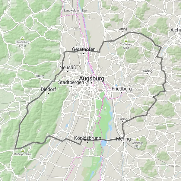 Map miniature of "The Schwaben Road Adventure" cycling inspiration in Schwaben, Germany. Generated by Tarmacs.app cycling route planner