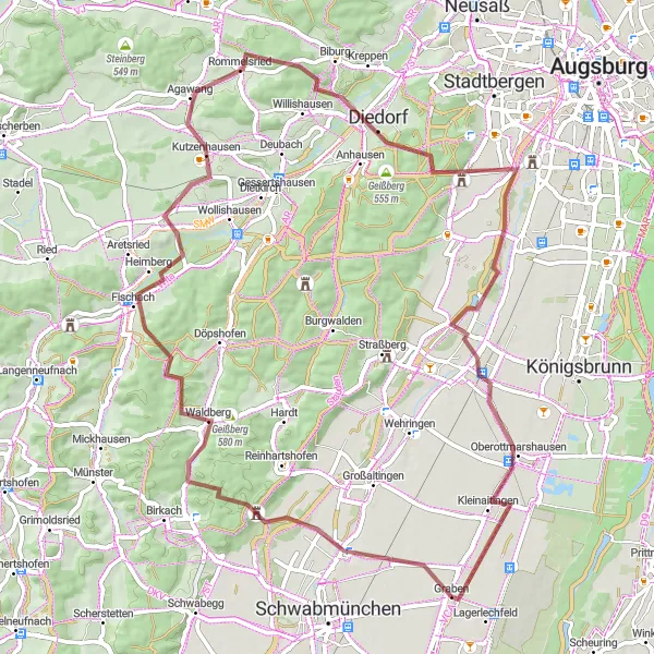 Map miniature of "Schwaben Gravel Adventure" cycling inspiration in Schwaben, Germany. Generated by Tarmacs.app cycling route planner