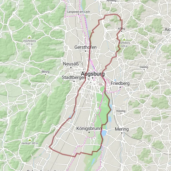 Map miniature of "Großaitingen Gravel Adventure" cycling inspiration in Schwaben, Germany. Generated by Tarmacs.app cycling route planner