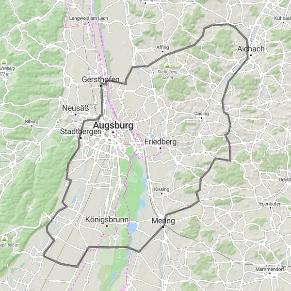 Map miniature of "The Cultural Highlights" cycling inspiration in Schwaben, Germany. Generated by Tarmacs.app cycling route planner