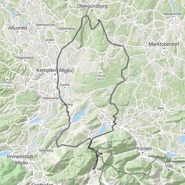 Map miniature of "The Ultimate Road Cycling Challenge" cycling inspiration in Schwaben, Germany. Generated by Tarmacs.app cycling route planner