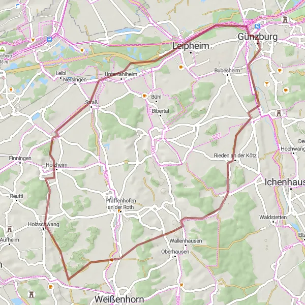 Karten-Miniaturansicht der Radinspiration "Entdeckungstour entlang der Kötz" in Schwaben, Germany. Erstellt vom Tarmacs.app-Routenplaner für Radtouren