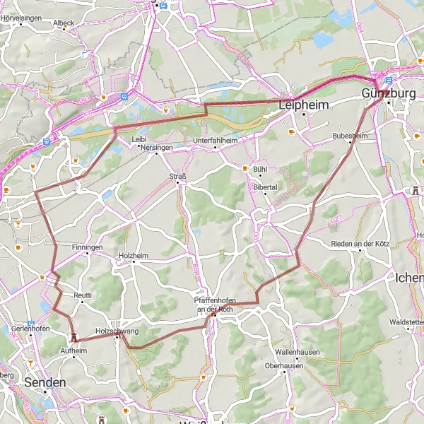 Karten-Miniaturansicht der Radinspiration "Rundfahrt um Günzburg und Umgebung" in Schwaben, Germany. Erstellt vom Tarmacs.app-Routenplaner für Radtouren