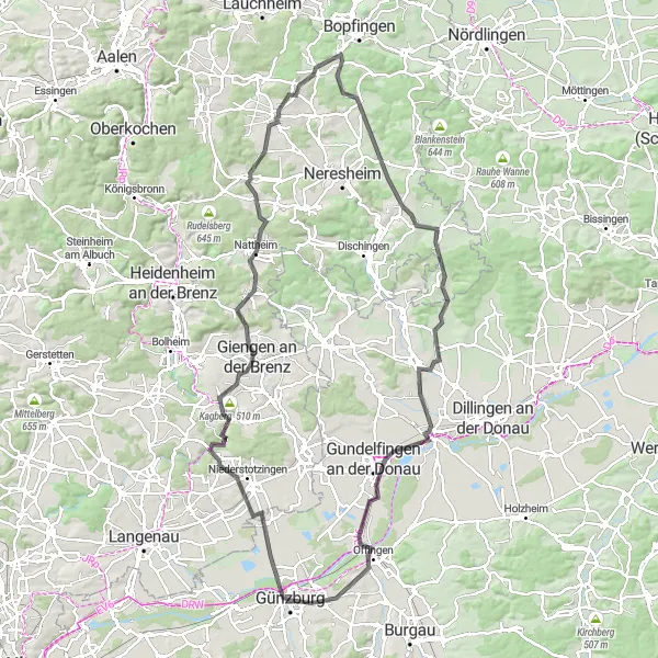 Map miniature of "Fidla and the Historic Castles" cycling inspiration in Schwaben, Germany. Generated by Tarmacs.app cycling route planner