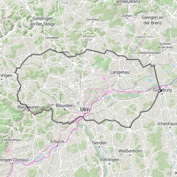 Karten-Miniaturansicht der Radinspiration "Historische Rundfahrt durch Schwaben" in Schwaben, Germany. Erstellt vom Tarmacs.app-Routenplaner für Radtouren