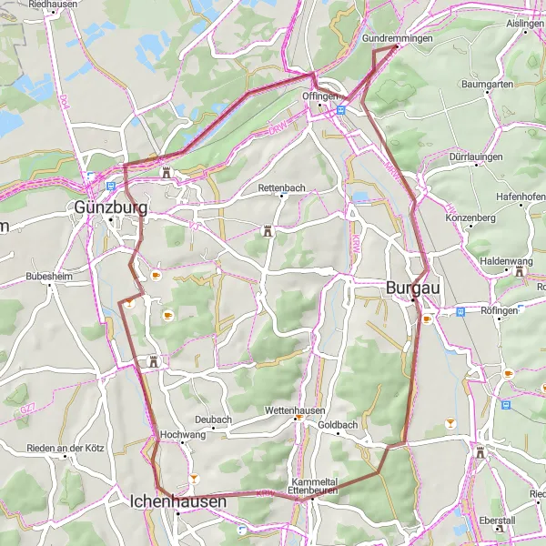 Map miniature of "Kammeltal Escape" cycling inspiration in Schwaben, Germany. Generated by Tarmacs.app cycling route planner