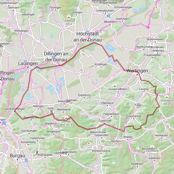 Karten-Miniaturansicht der Radinspiration "Rundweg um Gundremmingen" in Schwaben, Germany. Erstellt vom Tarmacs.app-Routenplaner für Radtouren
