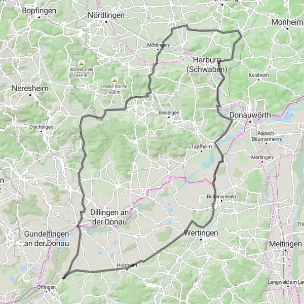 Map miniature of "Lauingen Loop" cycling inspiration in Schwaben, Germany. Generated by Tarmacs.app cycling route planner