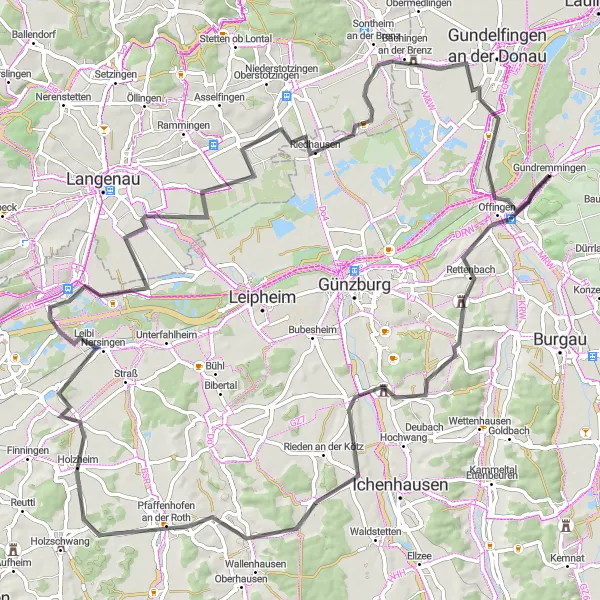Map miniature of "Riedhöfe Adventure" cycling inspiration in Schwaben, Germany. Generated by Tarmacs.app cycling route planner