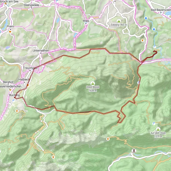Karten-Miniaturansicht der Radinspiration "Gravelabenteuer um Halblech" in Schwaben, Germany. Erstellt vom Tarmacs.app-Routenplaner für Radtouren