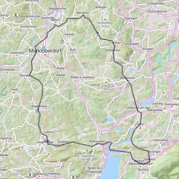 Map miniature of "Through the Schwaben region" cycling inspiration in Schwaben, Germany. Generated by Tarmacs.app cycling route planner