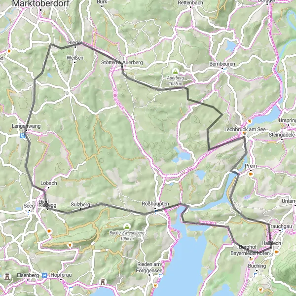 Map miniature of "Scenic Road Adventure" cycling inspiration in Schwaben, Germany. Generated by Tarmacs.app cycling route planner