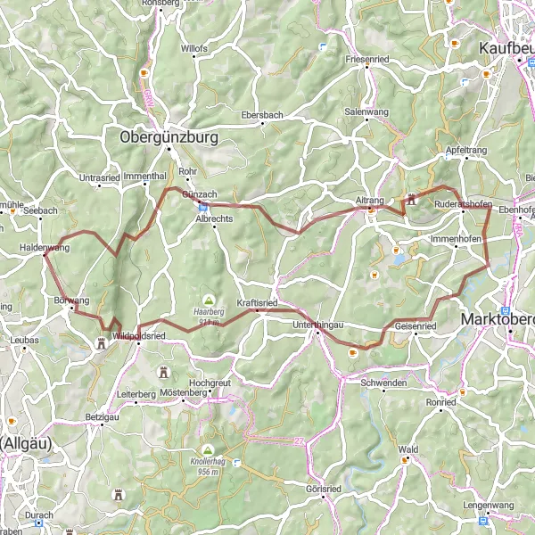 Map miniature of "The Allgäu Adventure" cycling inspiration in Schwaben, Germany. Generated by Tarmacs.app cycling route planner