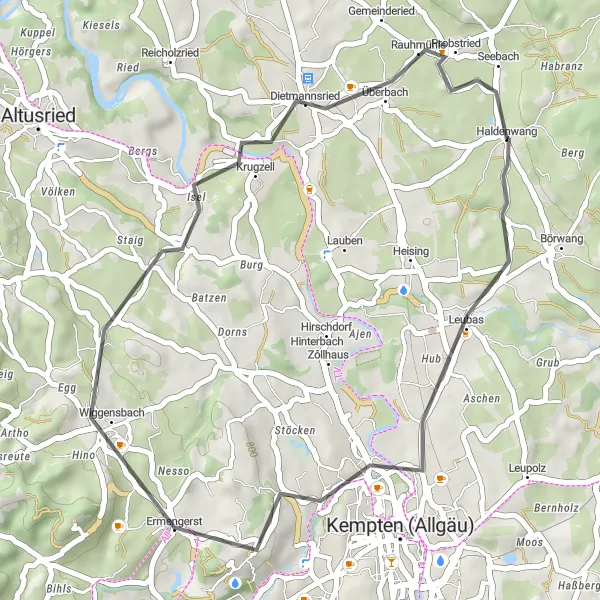 Karten-Miniaturansicht der Radinspiration "Kurze Straßenrunde durch die malerische Umgebung von Haldenwang" in Schwaben, Germany. Erstellt vom Tarmacs.app-Routenplaner für Radtouren