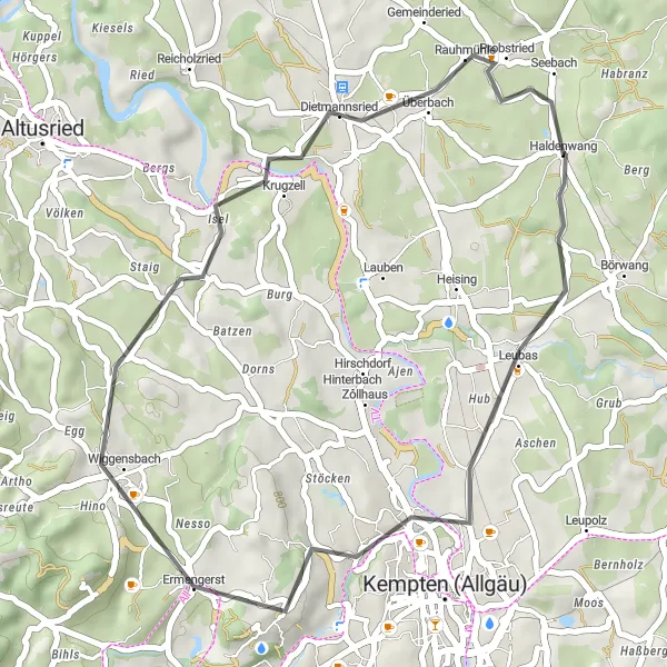 Map miniature of "Countryside Serenity" cycling inspiration in Schwaben, Germany. Generated by Tarmacs.app cycling route planner