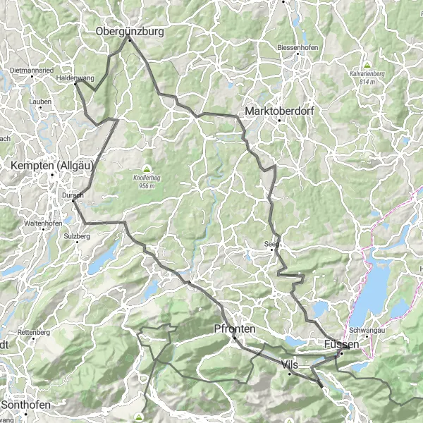 Map miniature of "Bavarian Scenic Tour" cycling inspiration in Schwaben, Germany. Generated by Tarmacs.app cycling route planner