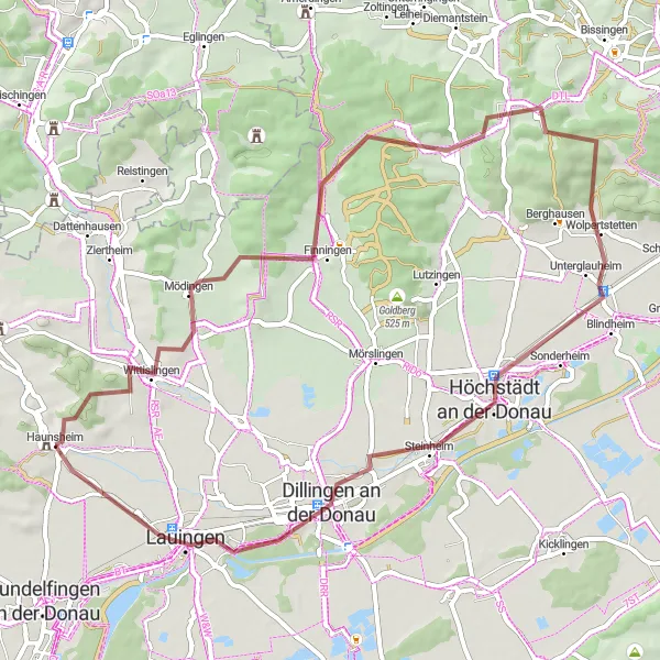Karten-Miniaturansicht der Radinspiration "Fahrradabenteuer an der Donau" in Schwaben, Germany. Erstellt vom Tarmacs.app-Routenplaner für Radtouren