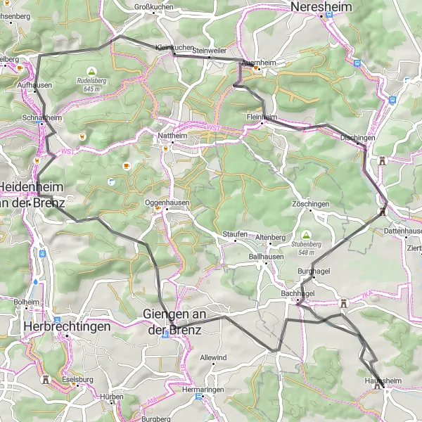 Karten-Miniaturansicht der Radinspiration "Erlebnisreiche Schwaben-Radtour" in Schwaben, Germany. Erstellt vom Tarmacs.app-Routenplaner für Radtouren