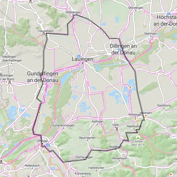 Karten-Miniaturansicht der Radinspiration "Kulturelle Schätze entlang der Donau" in Schwaben, Germany. Erstellt vom Tarmacs.app-Routenplaner für Radtouren