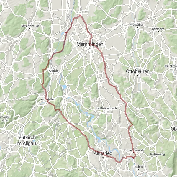 Karten-Miniaturansicht der Radinspiration "Legau Erkundung" in Schwaben, Germany. Erstellt vom Tarmacs.app-Routenplaner für Radtouren