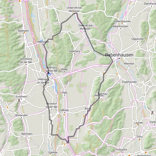 Karten-Miniaturansicht der Radinspiration "Dettingen Runde" in Schwaben, Germany. Erstellt vom Tarmacs.app-Routenplaner für Radtouren