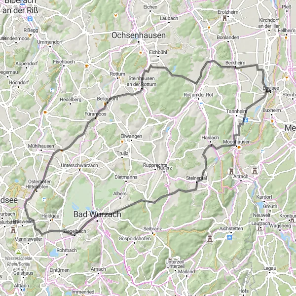 Karten-Miniaturansicht der Radinspiration "Road-Tour nach Kronwinkel" in Schwaben, Germany. Erstellt vom Tarmacs.app-Routenplaner für Radtouren