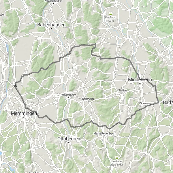 Karten-Miniaturansicht der Radinspiration "Road-Tour nach Inneberg" in Schwaben, Germany. Erstellt vom Tarmacs.app-Routenplaner für Radtouren