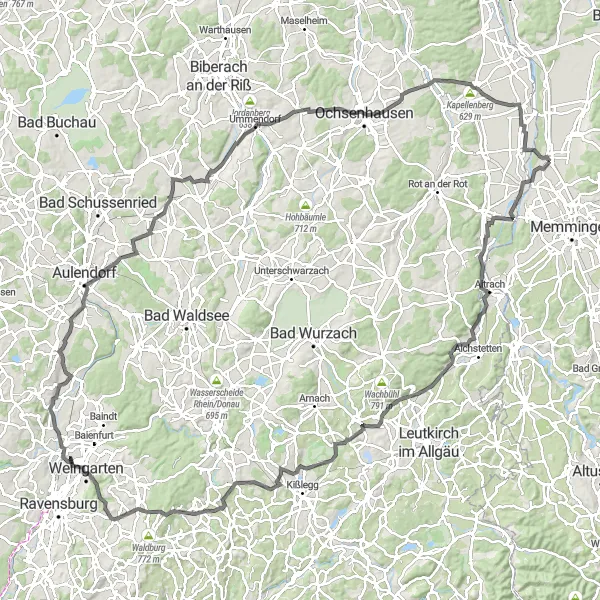 Karten-Miniaturansicht der Radinspiration "Rötenbach Tour" in Schwaben, Germany. Erstellt vom Tarmacs.app-Routenplaner für Radtouren