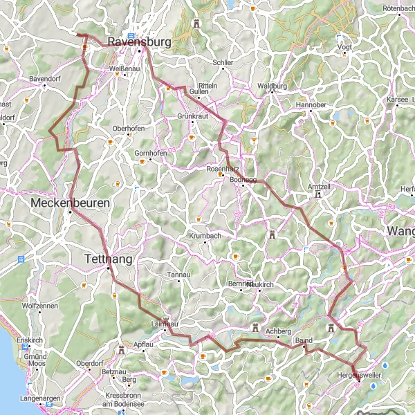 Karten-Miniaturansicht der Radinspiration "Rundtour von und nach Hergensweiler" in Schwaben, Germany. Erstellt vom Tarmacs.app-Routenplaner für Radtouren