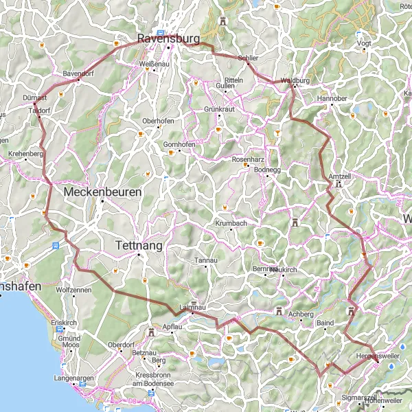 Map miniature of "Gravel Trail Adventure" cycling inspiration in Schwaben, Germany. Generated by Tarmacs.app cycling route planner