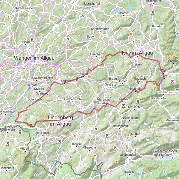 Map miniature of "Lake Constance Gravel Adventure" cycling inspiration in Schwaben, Germany. Generated by Tarmacs.app cycling route planner