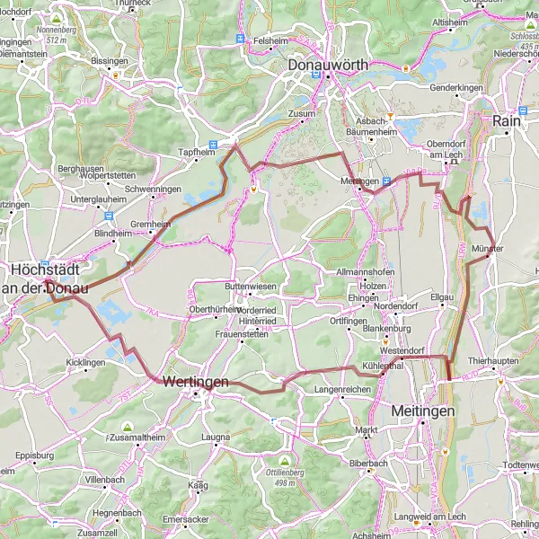 Map miniature of "Royal Castles Loop" cycling inspiration in Schwaben, Germany. Generated by Tarmacs.app cycling route planner
