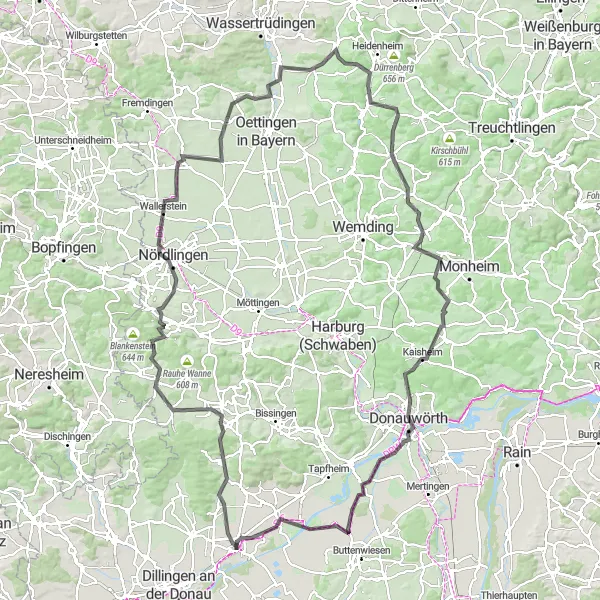 Map miniature of "German Countryside Explorer" cycling inspiration in Schwaben, Germany. Generated by Tarmacs.app cycling route planner