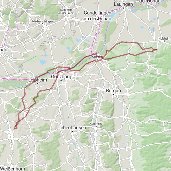 Karten-Miniaturansicht der Radinspiration "Leipheim-Gravel-Tour durch Schwaben" in Schwaben, Germany. Erstellt vom Tarmacs.app-Routenplaner für Radtouren