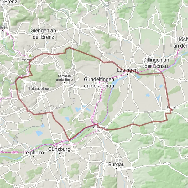 Karten-Miniaturansicht der Radinspiration "Rundkurs Holzheim-Offingen-Lauingen" in Schwaben, Germany. Erstellt vom Tarmacs.app-Routenplaner für Radtouren