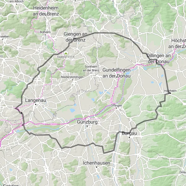 Karten-Miniaturansicht der Radinspiration "Bibertal-Entdeckungstour von Holzheim" in Schwaben, Germany. Erstellt vom Tarmacs.app-Routenplaner für Radtouren