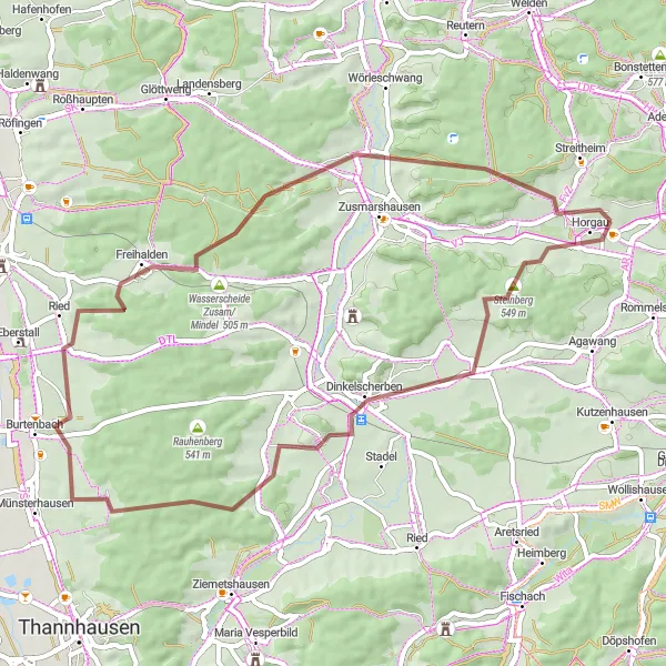 Karten-Miniaturansicht der Radinspiration "Gravel-Abenteuer in Schwaben" in Schwaben, Germany. Erstellt vom Tarmacs.app-Routenplaner für Radtouren