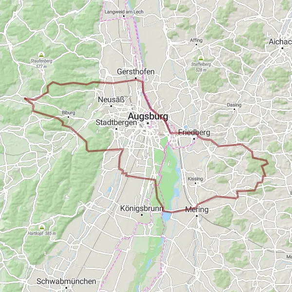 Karten-Miniaturansicht der Radinspiration "Rundtour um Aystetten" in Schwaben, Germany. Erstellt vom Tarmacs.app-Routenplaner für Radtouren