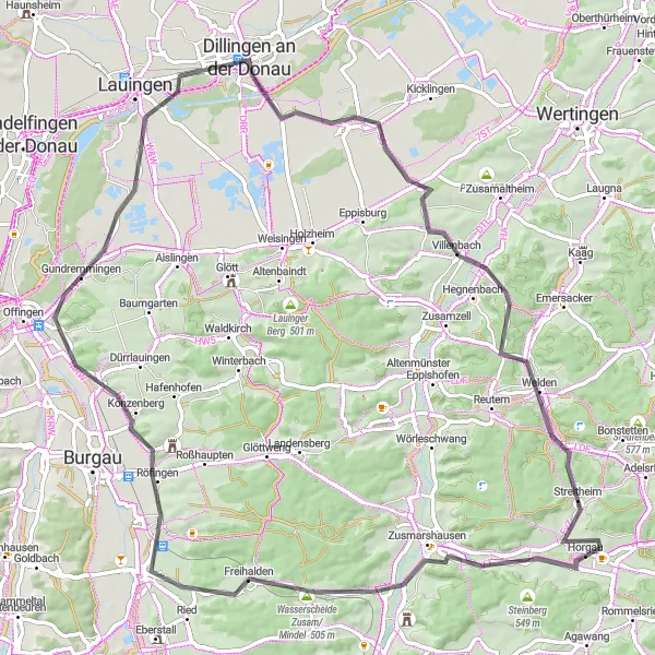 Karten-Miniaturansicht der Radinspiration "Fahrradroute entlang der Zusam" in Schwaben, Germany. Erstellt vom Tarmacs.app-Routenplaner für Radtouren