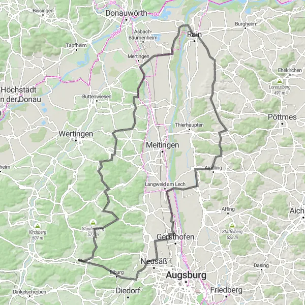 Karten-Miniaturansicht der Radinspiration "Historische Orte entlang der Tour" in Schwaben, Germany. Erstellt vom Tarmacs.app-Routenplaner für Radtouren