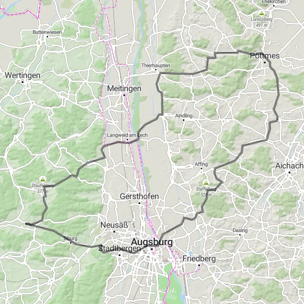 Karten-Miniaturansicht der Radinspiration "Schwaben-Highlights-Runde" in Schwaben, Germany. Erstellt vom Tarmacs.app-Routenplaner für Radtouren