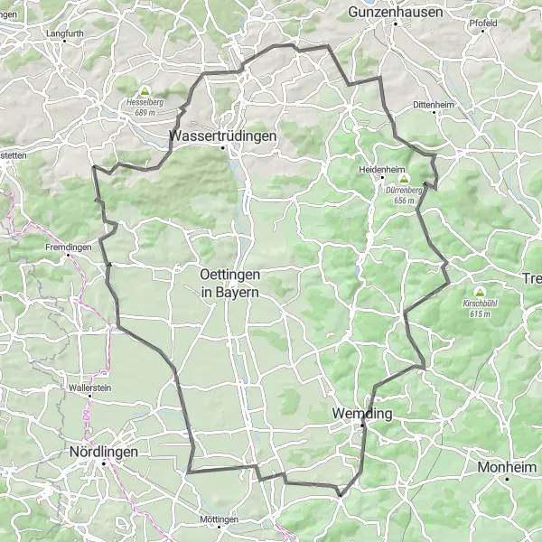 Map miniature of "Journey Through Schwaben's Highlights" cycling inspiration in Schwaben, Germany. Generated by Tarmacs.app cycling route planner