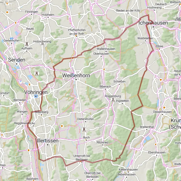 Map miniature of "The Oxenbronn Adventure" cycling inspiration in Schwaben, Germany. Generated by Tarmacs.app cycling route planner