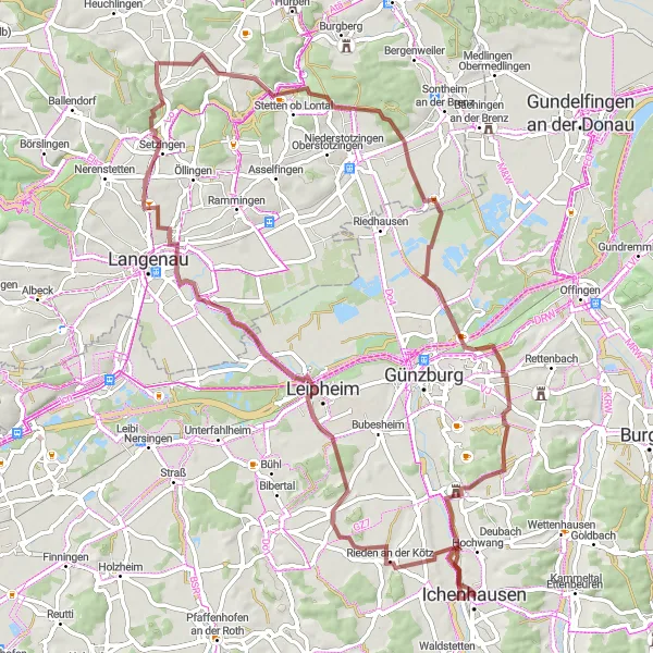 Map miniature of "The Rieden Escape" cycling inspiration in Schwaben, Germany. Generated by Tarmacs.app cycling route planner