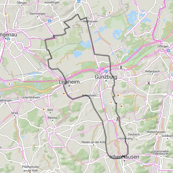 Map miniature of "The Oxenbronn Loop" cycling inspiration in Schwaben, Germany. Generated by Tarmacs.app cycling route planner