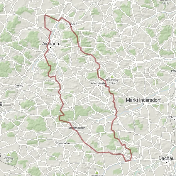 Map miniature of "The Gravel Escape" cycling inspiration in Schwaben, Germany. Generated by Tarmacs.app cycling route planner